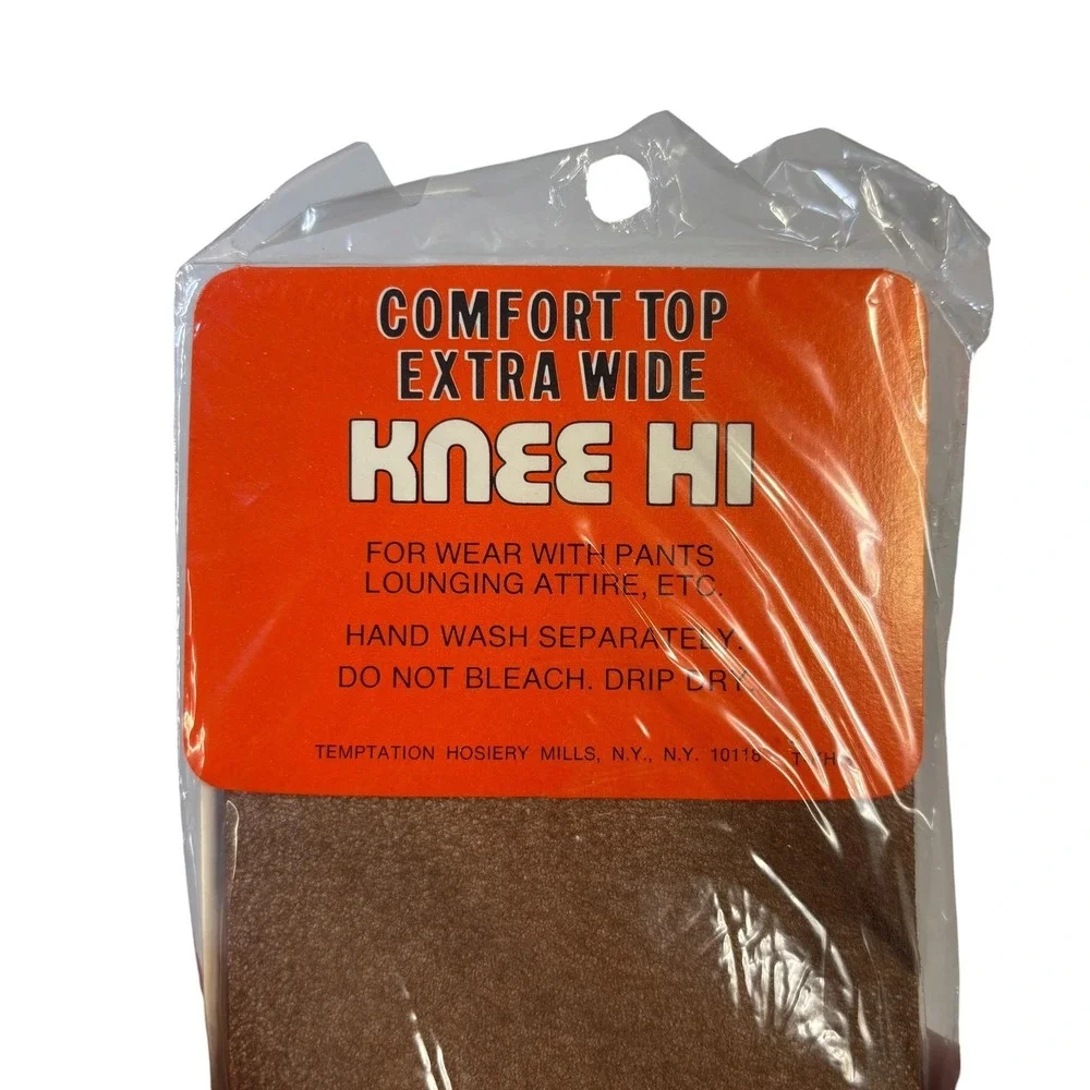 Temptation Hosiery 8 Pairs Coffee Brown Extra Wide Comfort Top Knee‎ High VTG